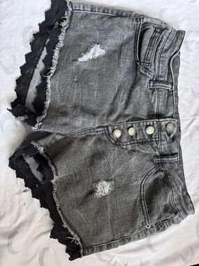 No Boundaries Charcoal Gray Denim Shorts with Black Accents